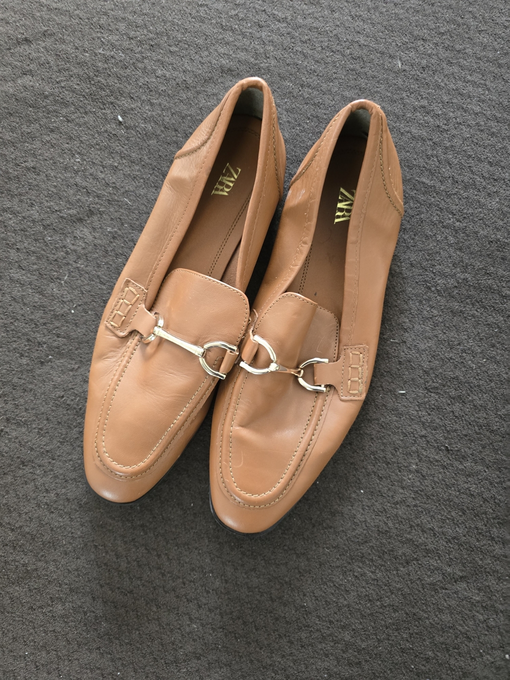ZARA Tan Leather Horsebit Loafers